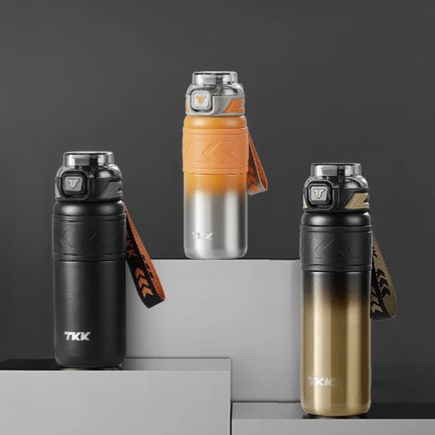 TKK Thermal Keeper Bottle in Black and Gold, Orange Face and Carbon Black
